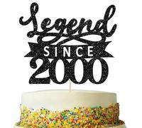 Ephlyn 1Pc Legend Since 2000 Cake Topper Glitter Twenty Five Happy 25th Birthday Cake Pick Hello 25 Cheers to 25 Years Party Decoration for 25th Birthday Anniversary Party Decorations Supplies Black