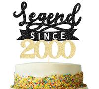 Ephlyn 1Pc Legend Since 2000 Cake Topper Glitter Twenty Five Happy 25th Birthday Cake Pick Hello 25 Cheers to 25 Years Party Decoration for 25th Birthday Anniversary Party Supplies Black Gold