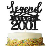 Ephlyn 1Pc Legend Since 2001 Cake Topper Glitter Twenty Five Happy 25th Birthday Cake Pick Hello 25 Cheers to 25 Years Party Decoration for 25th Birthday Anniversary Party Decorations Supplies Black