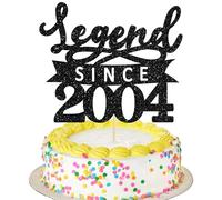Ephlyn 1Pc Legend Since 2004 Cake Topper Glitter Twenty One Happy 21st Birthday Cake Pick Hello 21 Cheers to 21 Years Party Decoration for 21st Birthday Anniversary Party Decorations Supplies Black
