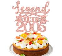 Ephlyn 1Pc Legend Since 2005 Cake Topper Glitter Twenty Happy 20th Birthday Cake Pick Hello 20 Cheers to 20 Years Party Decoration for 20th Birthday Anniversary Party Decorations Supplies Rose Gold