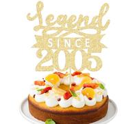 Ephlyn 1Pc Legend Since 2005 Cake Topper Glitter Twenty Happy 20th Birthday Cake Pick Hello 20 Cheers to 20 Years Party Decoration for 20th Birthday Anniversary Party Decorations Supplies Gold