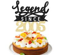 Ephlyn 1Pc Legend Since 2005 Cake Topper Glitter Twenty Happy 20th Birthday Cake Pick Hello 20 Cheers to 20 Years Party Decoration for 20th Birthday Anniversary Party Decorations Supplies Black Gold