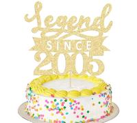 Ephlyn 1Pc Legend Since 2005 Cake Topper Glitter Twenty One Happy 21st Birthday Cake Pick Hello 21 Cheers to 21 Years Party Decoration for 21st Birthday Anniversary Party Decorations Supplies Gold