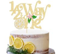 Ephlyn 1Pc Lemon 1/2 Way to One Cake Topper Glitter Half Birthday Cake Decoration Half Way to Go Cake Topper for Boys Girls 6 Month Birthday Party Supplies Gold