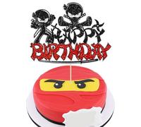 Ephlyn 1Pc Ninja Happy Birthday Cake Topper Black Glitter Martial Arts Karate Kung Fu Warriors Cake Decorations Ninja Theme Baby Shower Kids Boys Girls Birthday Party Cake Decorations Supplies