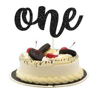 Ephlyn 1Pc One Cake Topper Glitter 1st Birthday Cake Decoration for Boys or Girls First Birthday Baby Shower 1st Birthday Party Supplies Photo Booth Props Black