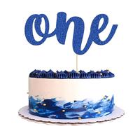 Ephlyn 1Pc One Cake Topper Glitter 1st Birthday Cake Decoration for Boys or Girls First Birthday Baby Shower 1st Birthday Party Supplies Photo Booth Props Dark Blue