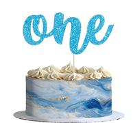 Ephlyn 1Pc One Cake Topper Glitter 1st Birthday Cake Decoration for Boys or Girls First Birthday Baby Shower 1st Birthday Party Supplies Photo Booth Props Blue