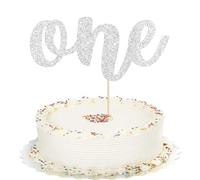 Ephlyn 1Pc One Cake Topper Glitter 1st Birthday Cake Decoration for Boys or Girls First Birthday Baby Shower 1st Birthday Party Supplies Photo Booth Props Silver