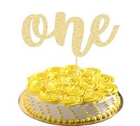 Ephlyn 1Pc One Cake Topper Glitter 1st Birthday Cake Decoration for Boys or Girls First Birthday Baby Shower 1st Birthday Party Supplies Photo Booth Props Gold