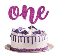 Ephlyn 1Pc One Cake Topper Glitter 1st Birthday Cake Decoration for Boys or Girls First Birthday Baby Shower 1st Birthday Party Supplies Photo Booth Props Purple