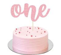 Ephlyn 1Pc One Cake Topper Glitter 1st Birthday Cake Decoration for Boys or Girls First Birthday Baby Shower 1st Birthday Party Supplies Photo Booth Props Pink