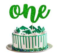 Ephlyn 1Pc One Cake Topper Glitter 1st Birthday Cake Decoration for Boys or Girls First Birthday Baby Shower 1st Birthday Party Supplies Photo Booth Props Green