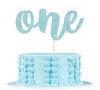 Ephlyn 1Pc One Cake Topper Glitter 1st Birthday Cake Decoration for Boys or Girls First Birthday Baby Shower 1st Birthday Party Supplies Photo Booth Props Light Blue