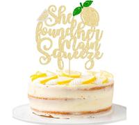 Ephlyn 1Pc She Found Her Main Squeeze Cake Topper Glitter Fruit Lemon Bridal Shower Cake Pick Decoration for Lemon Theme Wedding Engagement Bridal Shower Bachelorette Party Supplies Gold