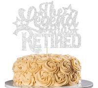 Ephlyn 1Pc The Legend has Retired Cake Topper Glitter Official Retired Cake Decorations for Men Women Happy Retirement Party Decoration Supplies Silver