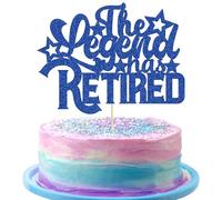 Ephlyn 1Pc The Legend has Retired Cake Topper Glitter Official Retired Cake Decorations for Men Women Happy Retirement Party Decoration Supplies Blue