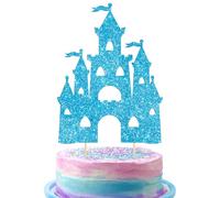 Ephlyn 1Pcs Castle Cake Topper Glitter Princess Castle Theme Birthday Cake Decorations Queen Castle Cake Pick for Princess Prince Birthday Baby Shower Party Supplies Blue