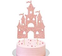 Ephlyn 1Pcs Castle Cake Topper Glitter Princess Castle Theme Birthday Cake Decorations Queen Castle Cake Pick for Princess Prince Birthday Baby Shower Party Supplies Rose Gold