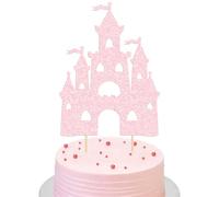 Ephlyn 1Pcs Castle Cake Topper Glitter Princess Castle Theme Birthday Cake Decorations Queen Castle Cake Pick for Princess Prince Birthday Baby Shower Party Supplies Light Pink