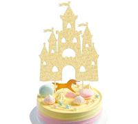 Ephlyn 1Pcs Castle Cake Topper Glitter Princess Castle Theme Birthday Cake Decorations Queen Castle Cake Pick for Princess Prince Birthday Baby Shower Party Supplies Gold