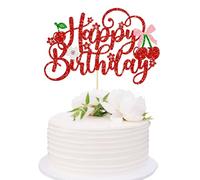 Ephlyn 1Pcs Cherry Happy Birthday Cake Topper Glitter Sweet Cherry Cake Picks Baby Shower Decorations for Fruit Theme Wedding Bridal Shower Birthday Party Decorations Supplies