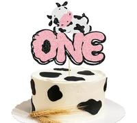 Ephlyn 1Pcs Cow First Birthday Cake Topper Glitter Cow Moo One Cake Pick Decorations for Farm Animal Theme Baby Shower Birthday Party Decorations Supplies Pink