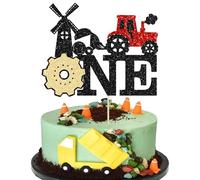 Ephlyn 1Pcs Farm Tractor First Birthday Cake Topper Glitter Farm Themed 1st Birthday Party Cake Decoration for Car Tractor Birthday Decorations Supplies