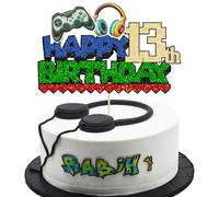 Ephlyn 1Pcs Happy 13th Birthday Cake Topper Glitter Video Game Cake Pick Game On Controllers Thirteen Cheers to 13 Years Cake Decoration for Game Theme Happy 13th Birthday Party Supplies