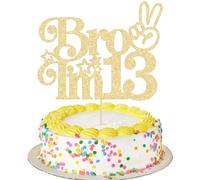 Ephlyn 1Pcs Happy 13th Birthday Cake Topper, Officially Teenager 13 Cake Decor, Bro I'm 13 Cake Decoration, Teens Funny 13th Birthday Party Decorations Supplies Gold