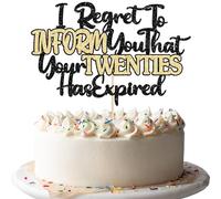 Ephlyn 1Pcs Happy 30th Birthday Cake Topper Glitter I Regret to Inform You That Your Twenties Has Expired Cake Pick Cheers to 30 Years Cake Decorations for 30th Birthday Party Supplies