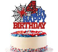 Ephlyn 1Pcs Happy 4th Birthday Cake Topper Glitter Spider Themed Happy Fourth Birthday Cake Decor for Men Boy Children Cheers to 4 Years Birthday Party Supplies
