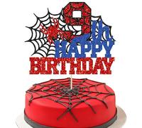 Ephlyn 1Pcs Happy 9th Birthday Cake Topper Glitter Spider Themed Happy Ninth Birthday Cake Decor for Men Boy Children Cheers to 9 Years Birthday Party Supplies
