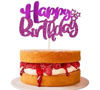 Ephlyn 1Pcs Happy Birthday Cake Topper Glitter Happy Birthday Cake Pick Decorations for Celebrating Baby Shower Theme Kids Boys Girls Anniversary Party Decorations Supplies Purple