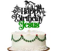Ephlyn 1Pcs Happy Birthday Jesus Cake Topper Glitter Merry Christmas Nativity Jesus Birthday Cake Pick for Nativity Scene Theme Christmas Jesus Birthday Party Cake Decorations Supplies Green
