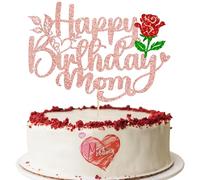 Ephlyn 1Pcs Happy Birthday Mom Cake Topper Glitter Best Mom Ever Cake Decorations for Happy Mothers Day Party Decorations Rose Gold