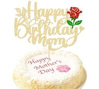 Ephlyn 1Pcs Happy Birthday Mom Cake Topper Glitter Best Mom Ever Cake Decorations for Happy Mothers Day Party Decorations Gold