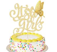 Ephlyn 1Pcs It’s a Girl Cake Topper Glitter Butterfly Sweet Baby Girl Cake Decoration Baby Shower Gender Reveal Party Decorations 1st Birthday Party Decoration Supplies Gold