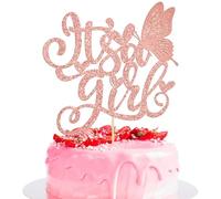 Ephlyn 1Pcs It’s a Girl Cake Topper Glitter Butterfly Sweet Baby Girl Cake Decoration Baby Shower Gender Reveal Party Decorations 1st Birthday Party Decoration Supplies Rose Gold
