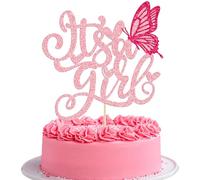 Ephlyn 1Pcs It’s a Girl Cake Topper Glitter Butterfly Sweet Baby Girl Cake Decoration Baby Shower Gender Reveal Party Decorations 1st Birthday Party Decoration Supplies Pink