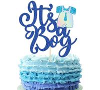 Ephlyn 1Pcs It's a Boy Cake Topper Glitter Tie Sweet Baby Gender Reveal Cake Pick Decorations for Baby Boy Birthday Baby Shower Party Decorations Supplies Royal Blue