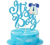 Ephlyn 1Pcs It's a Boy Cake Topper Glitter Tie Sweet Baby Gender Reveal Cake Pick Decorations for Baby Boy Birthday Baby Shower Party Decorations Supplies Light Blue