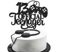 Ephlyn 1Pcs Video Game Happy 13th Birthday Cake Topper Glitter Video Game Cake Pick Game On Controllers Thirteen Cake Decoration for Happy 13th Birthday Party Supplies Black