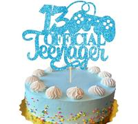 Ephlyn 1Pcs Video Game Happy 13th Birthday Cake Topper Glitter Video Game Cake Pick Game On Controllers Thirteen Cake Decoration for Happy 13th Birthday Party Supplies Blue
