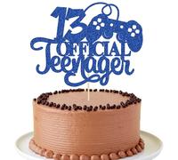Ephlyn 1Pcs Video Game Happy 13th Birthday Cake Topper Glitter Video Game Cake Pick Game On Controllers Thirteen Cake Decoration for Happy 13th Birthday Party Supplies Dark Blue