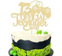 Ephlyn 1Pcs Video Game Happy 13th Birthday Cake Topper Glitter Video Game Cake Pick Game On Controllers Thirteen Cake Decoration for Happy 13th Birthday Party Supplies Gold