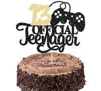 Ephlyn 1Pcs Video Game Happy 13th Birthday Cake Topper Glitter Video Game Cake Pick Game On Controllers Thirteen Cake Decoration for Happy 13th Birthday Party Supplies Black Gold