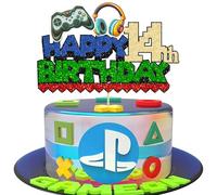 Ephlyn 1Pcs Video Game Happy 14th Birthday Cake Topper Glitter Video Game Cake Pick Game On Controllers Fourteen Cheers to 14 Years Cake Decoration for Happy 14th Birthday Party Supplies