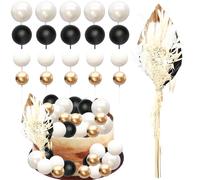 Ephlyn 21Pcs Ball Cake Toppers Flower Palm Leaf Cake Decorations for Bohemian Theme Boho Birthday Wedding Baby Shower Party Supplies White Gold